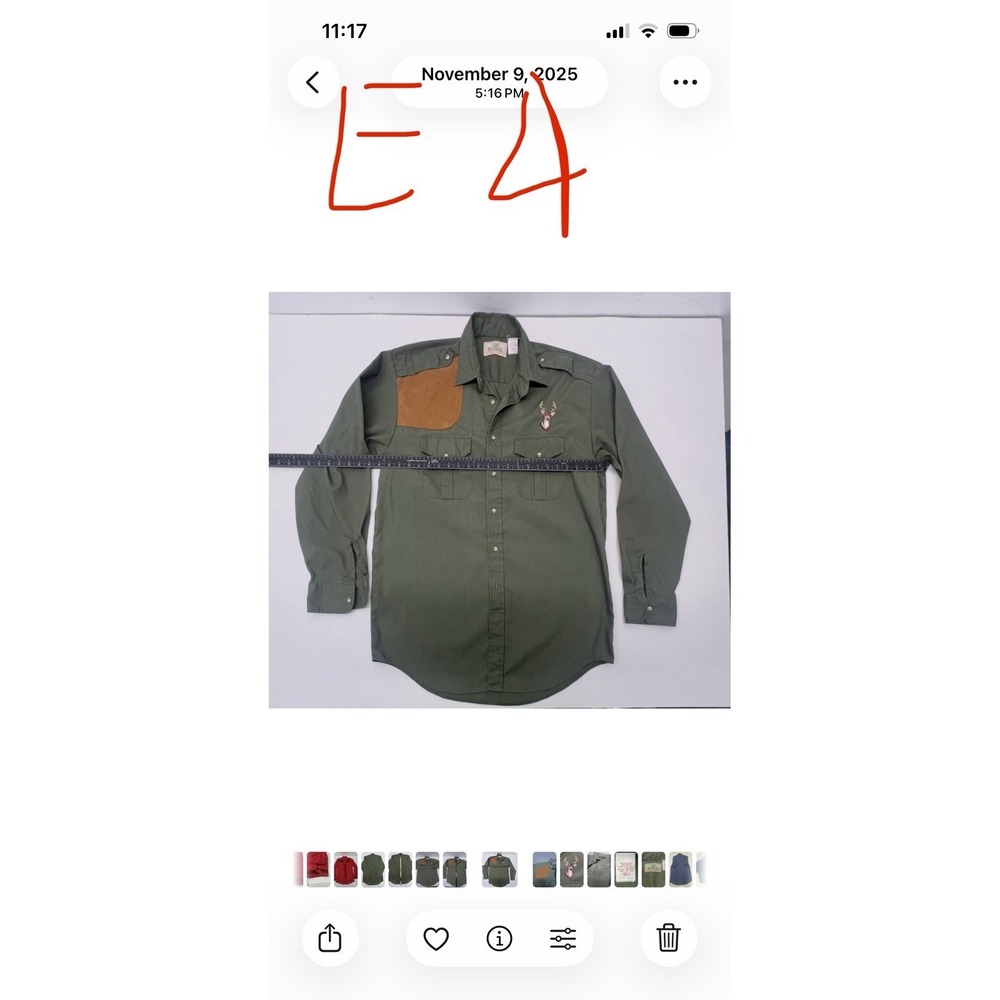 Red Head, Long Sleeve Green, Button Down, Men's XL, 1970, Vtg. Deer, Hunter.‎ - Picture 8 of 12